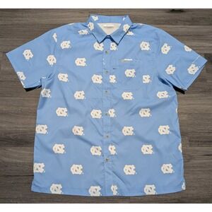 Columbia PFG Men's Blue UNC Chapel Hill Tar Heels  AOP Fishing Shirt Size Large